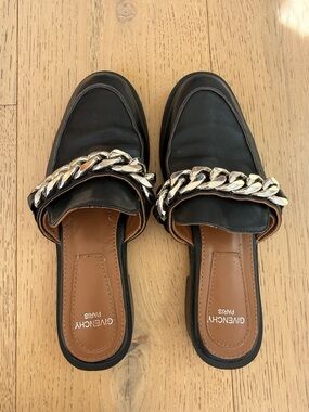 Givenchy Black Leather Chain-Trim Slide Mules